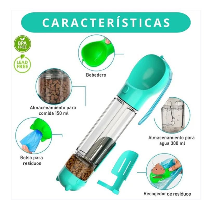 BEBEDERO-COMEDERO PORTATIL + PALITA Y BOLSA