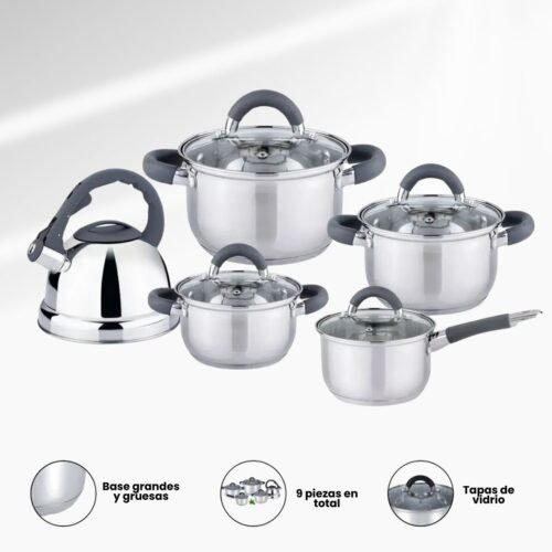SET DE OLLAS + TETERA 9PCS COLOR NEGRO 01.02