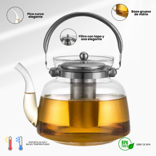 TETERA DE VIDRIO BOROCILICATO PARA FUEGO DIRECTO DE 1600ML