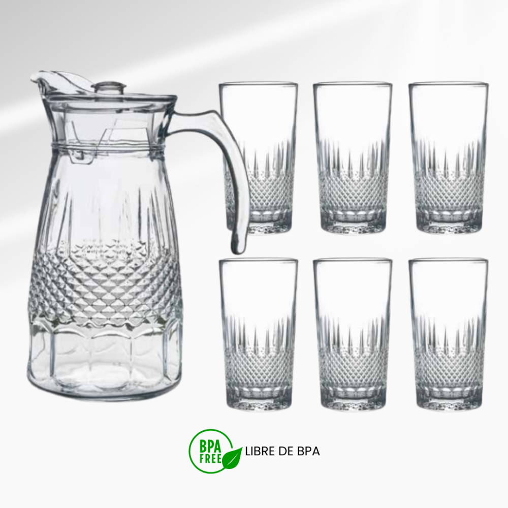 206X6 SET DE JARRA DE VIDRIO DE 1800ML + 6 VASOS DE 300ML