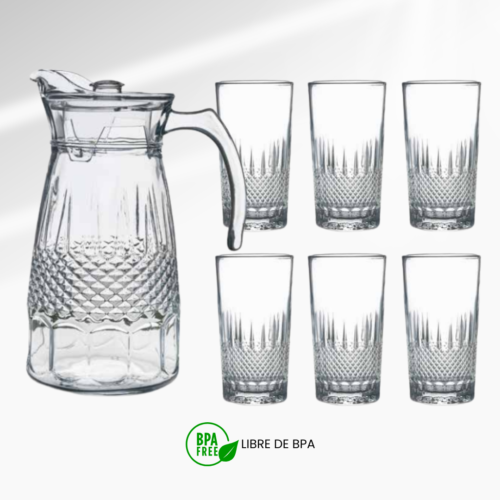 206X6 SET DE JARRA DE VIDRIO DE 1800ML + 6 VASOS DE 300ML
